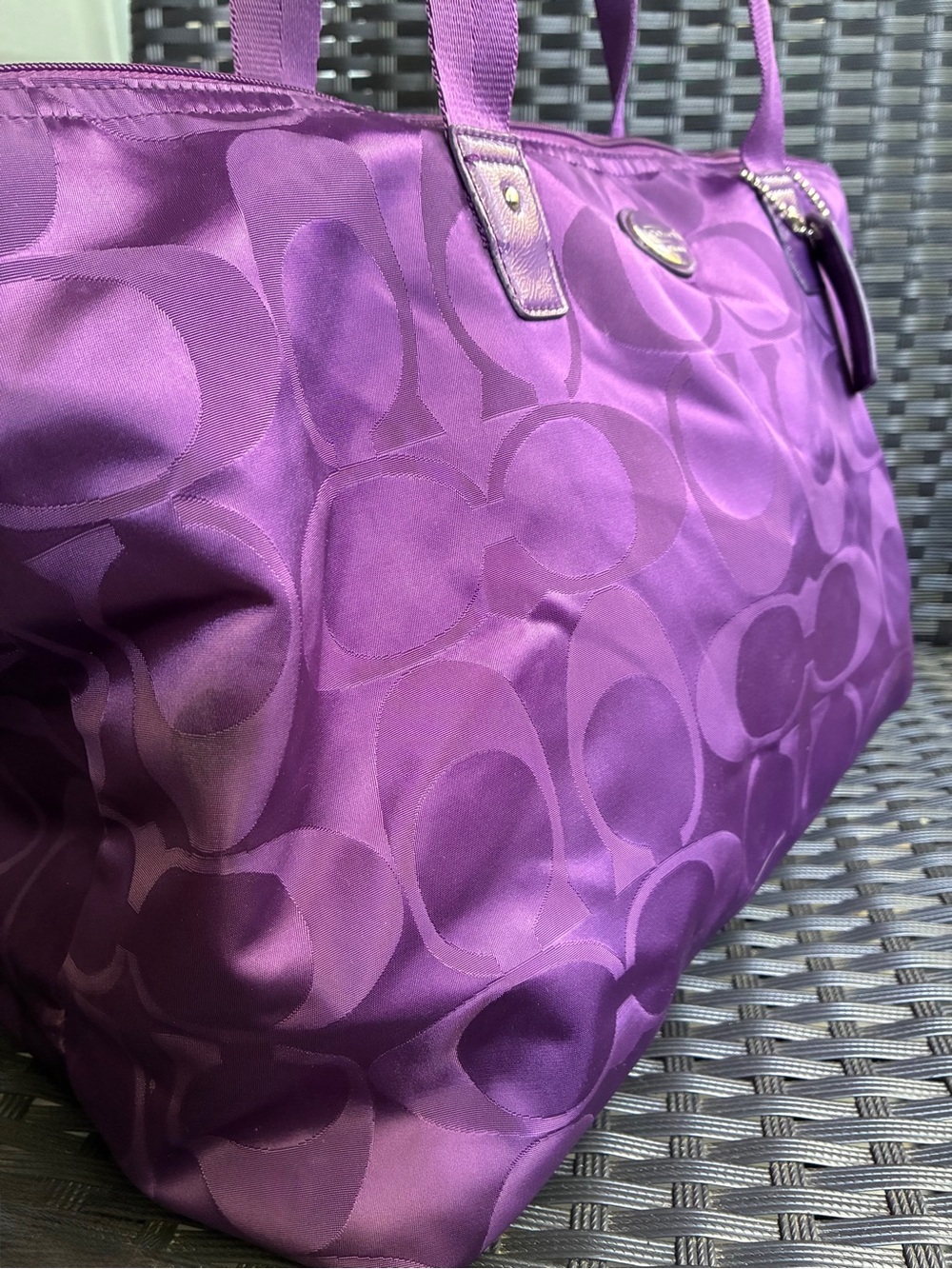 COACH BAG,Coach Purple Signature Jacquard Tote - Picture 8 of 12